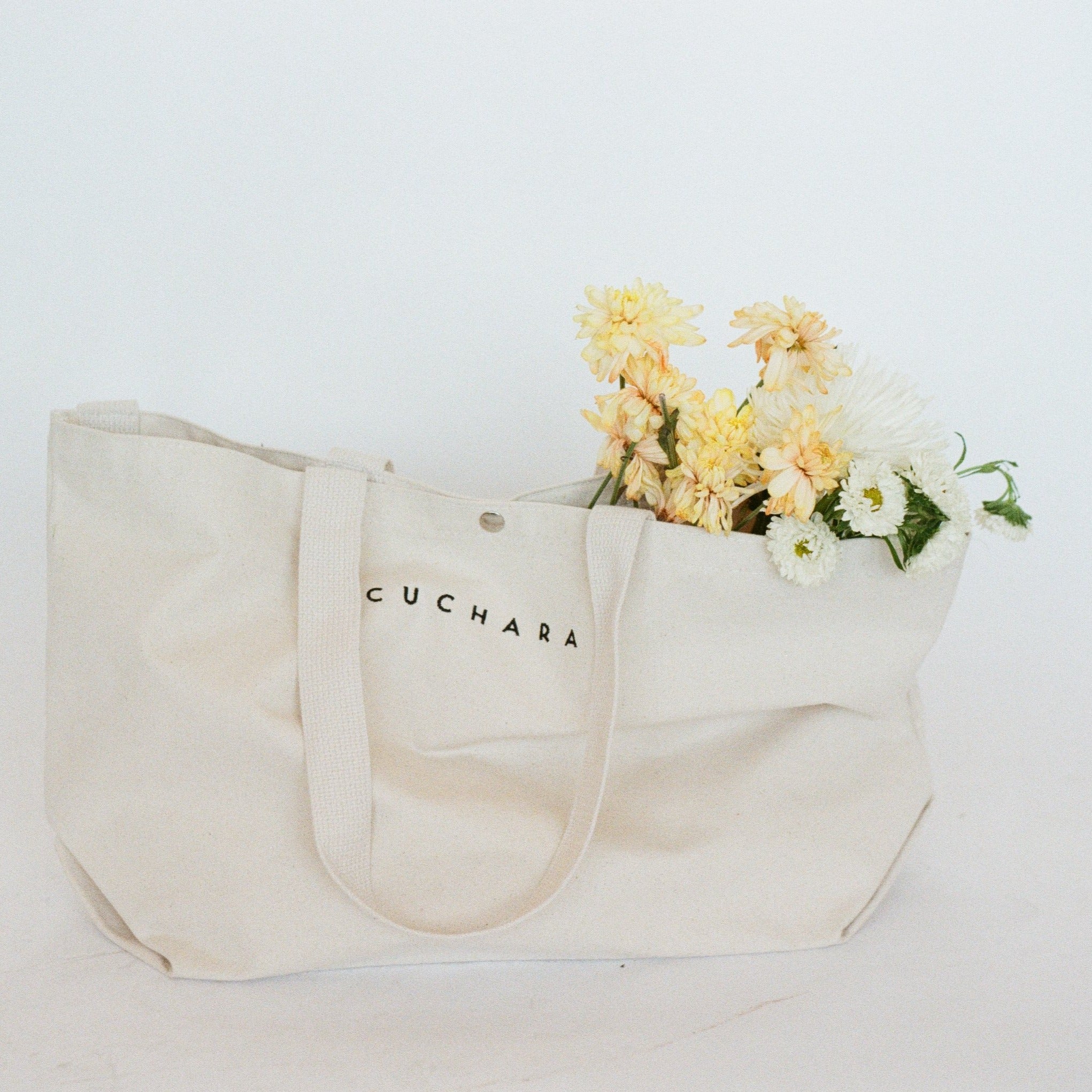 Heavy 15oz Cotton tote bag with Snap Closure in white