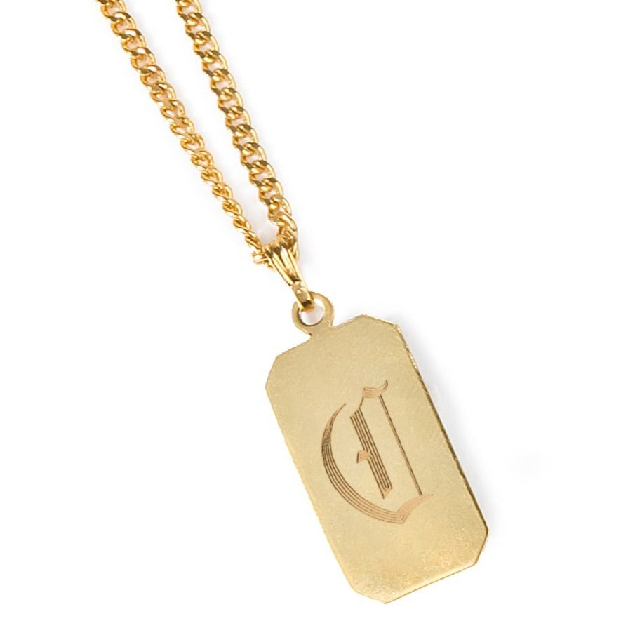 Gold engraved rectangle pendant 