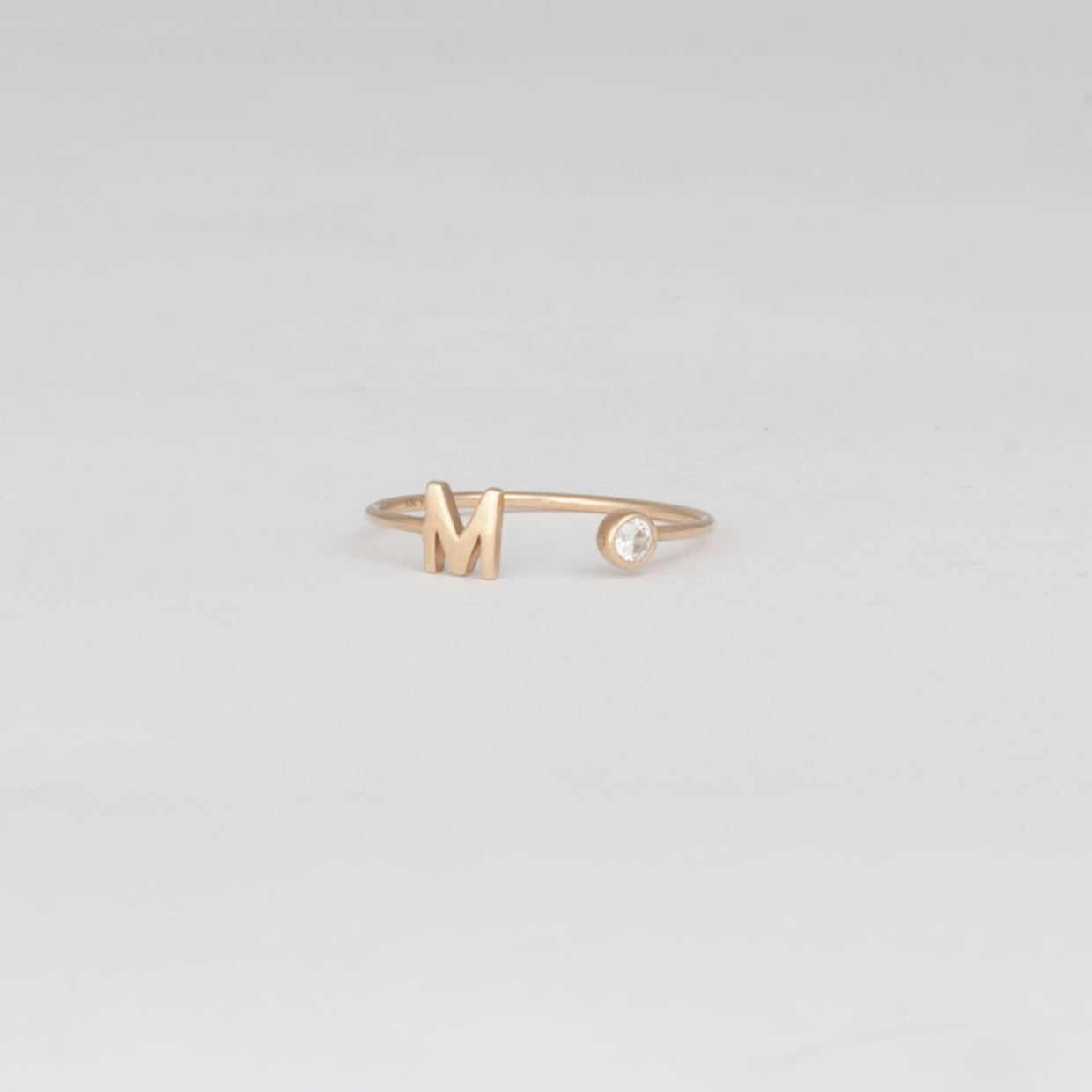 Initial Ring with Cubic Zirconia Stud 10k Gold
