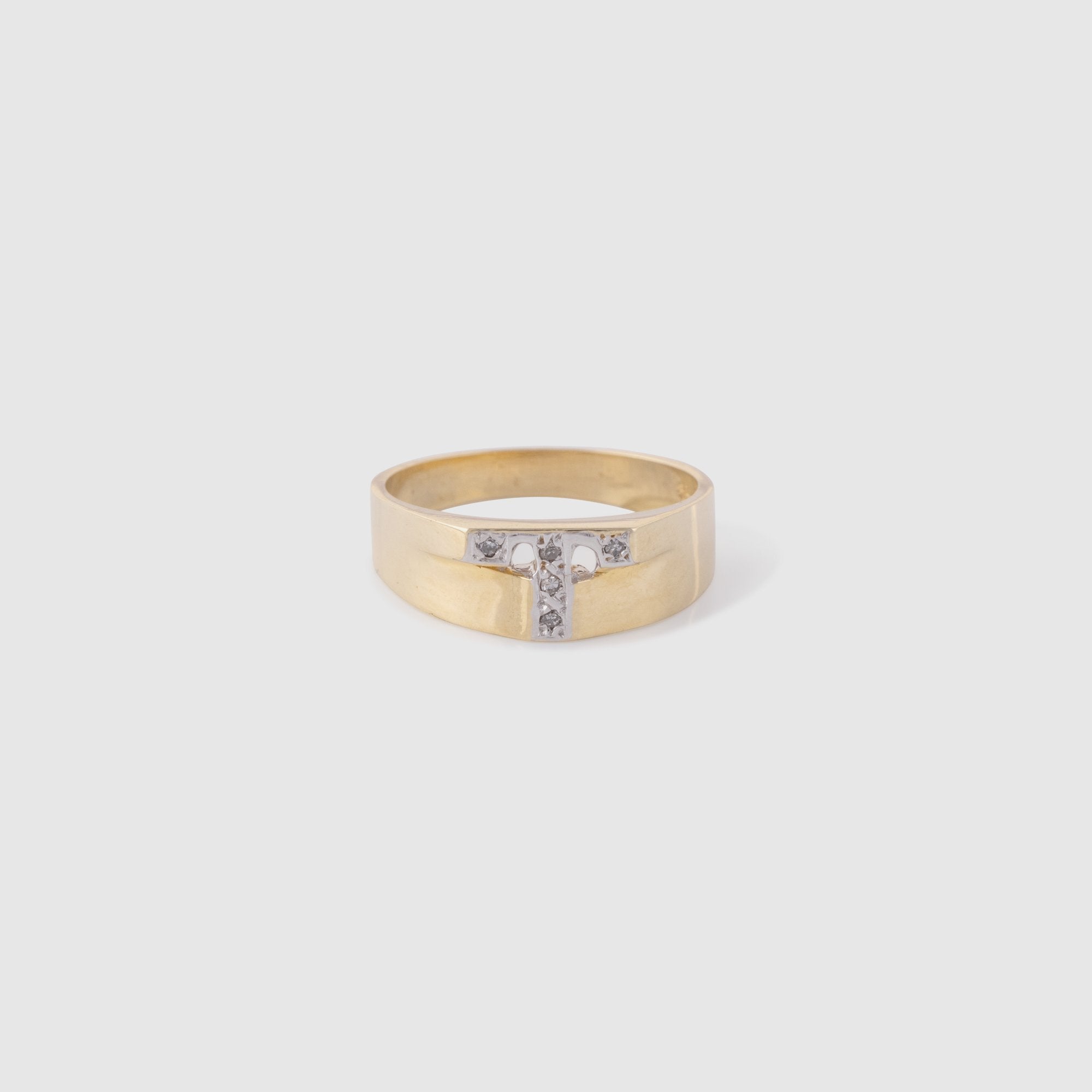 10k Yellow Gold Diamond Pave Initial Ring
