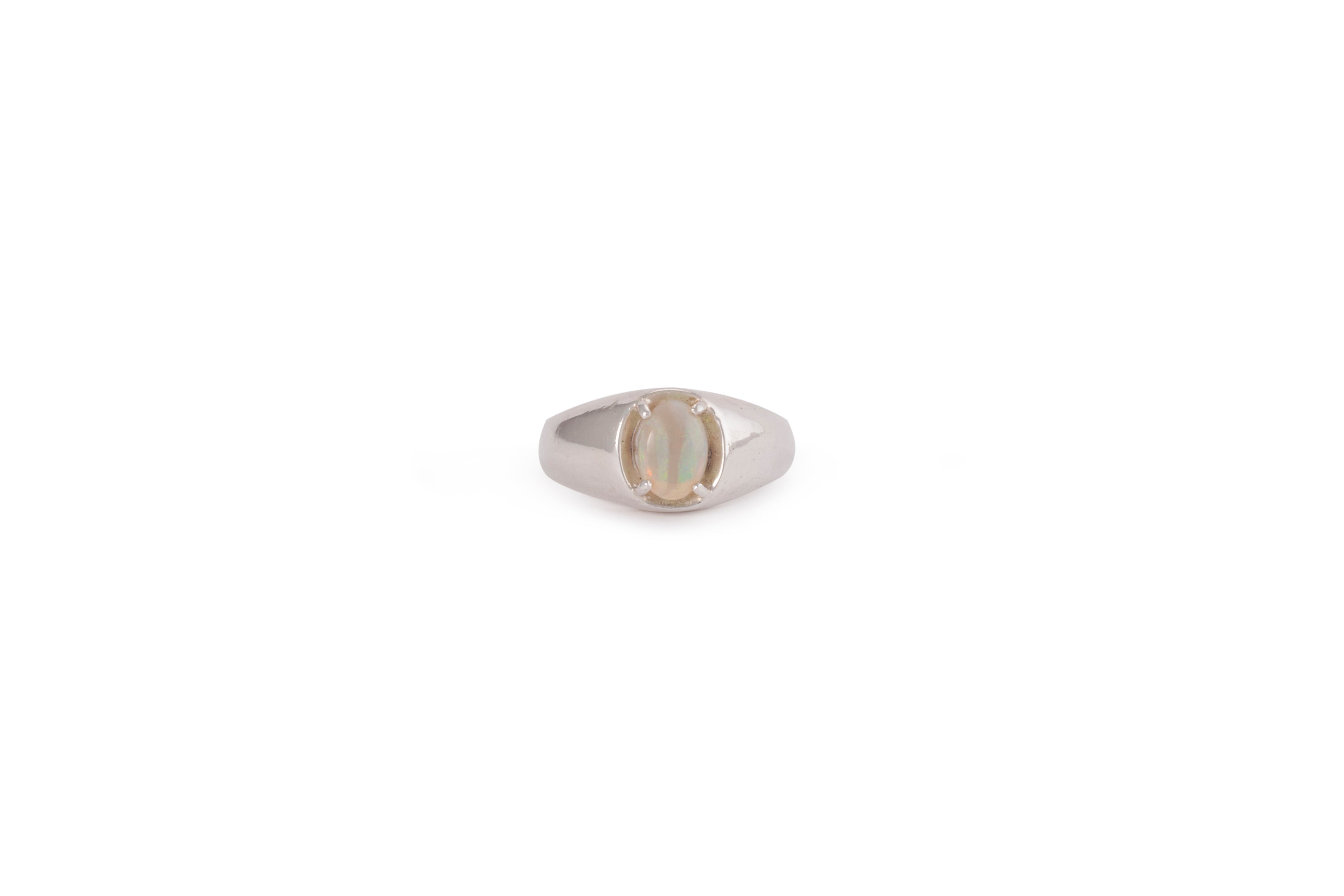 silver Solitaire Genuine Opal Ring