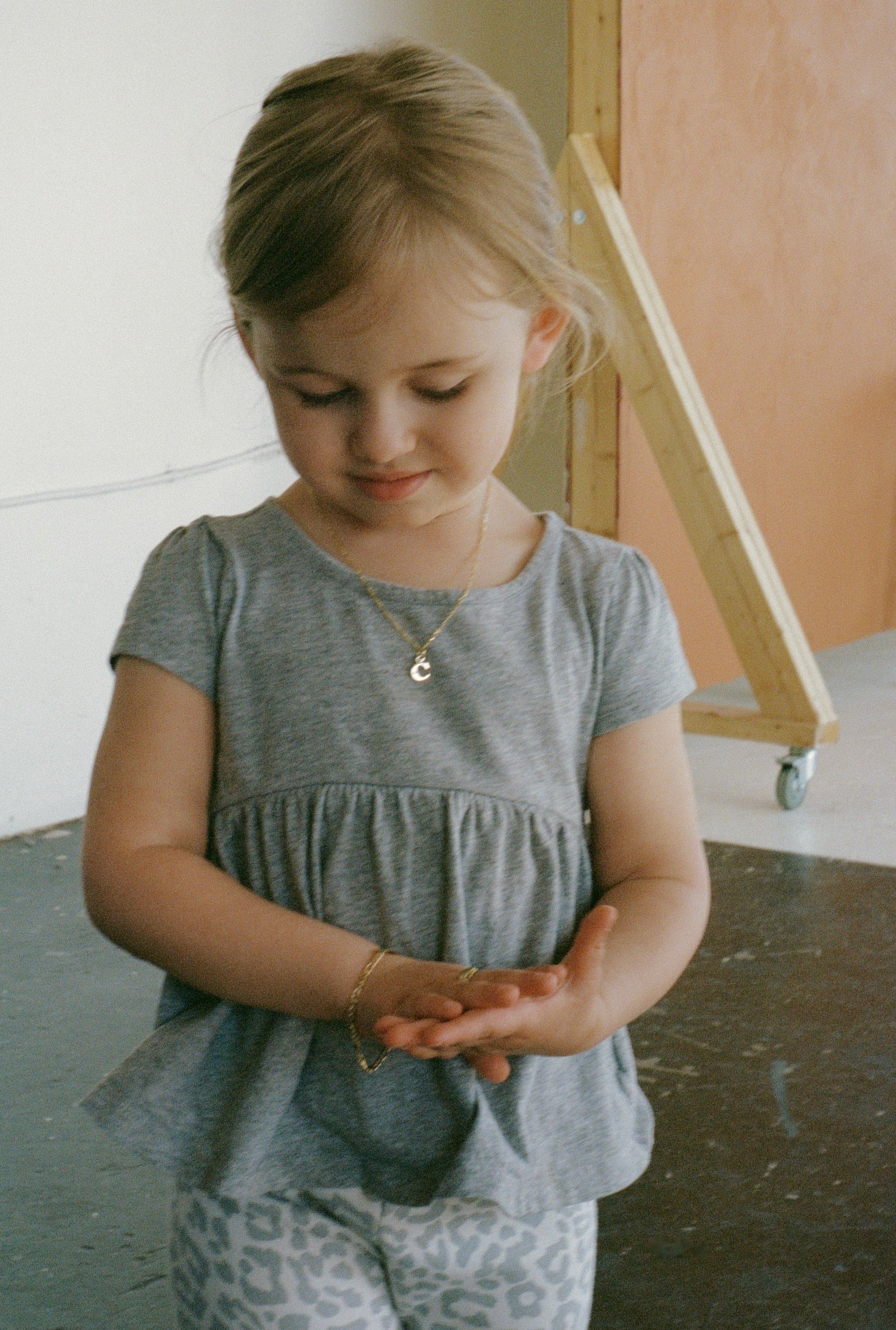 Block Letter Pendant with Curb Chain Option on child model