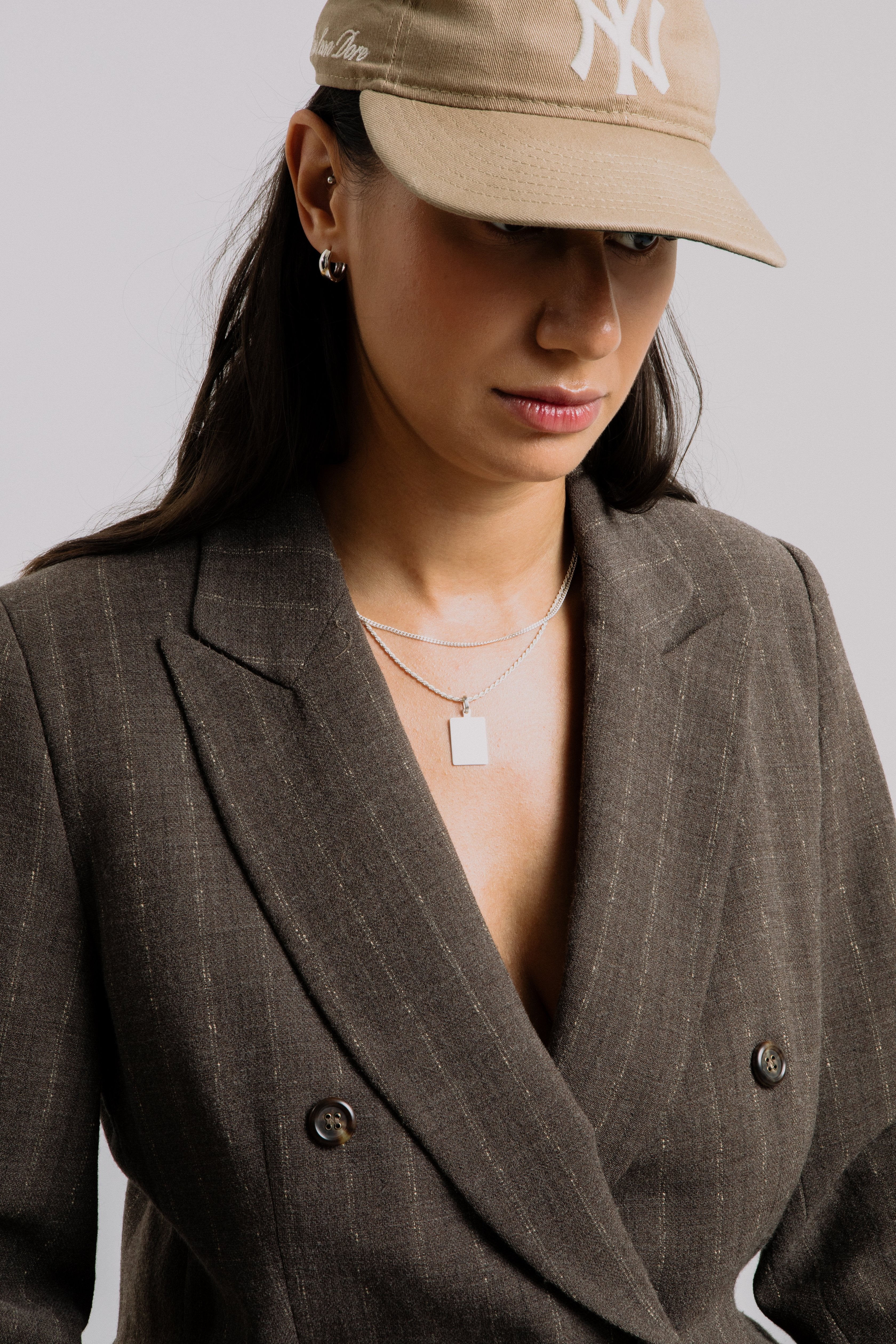 Sterling silver thin curb chain on model