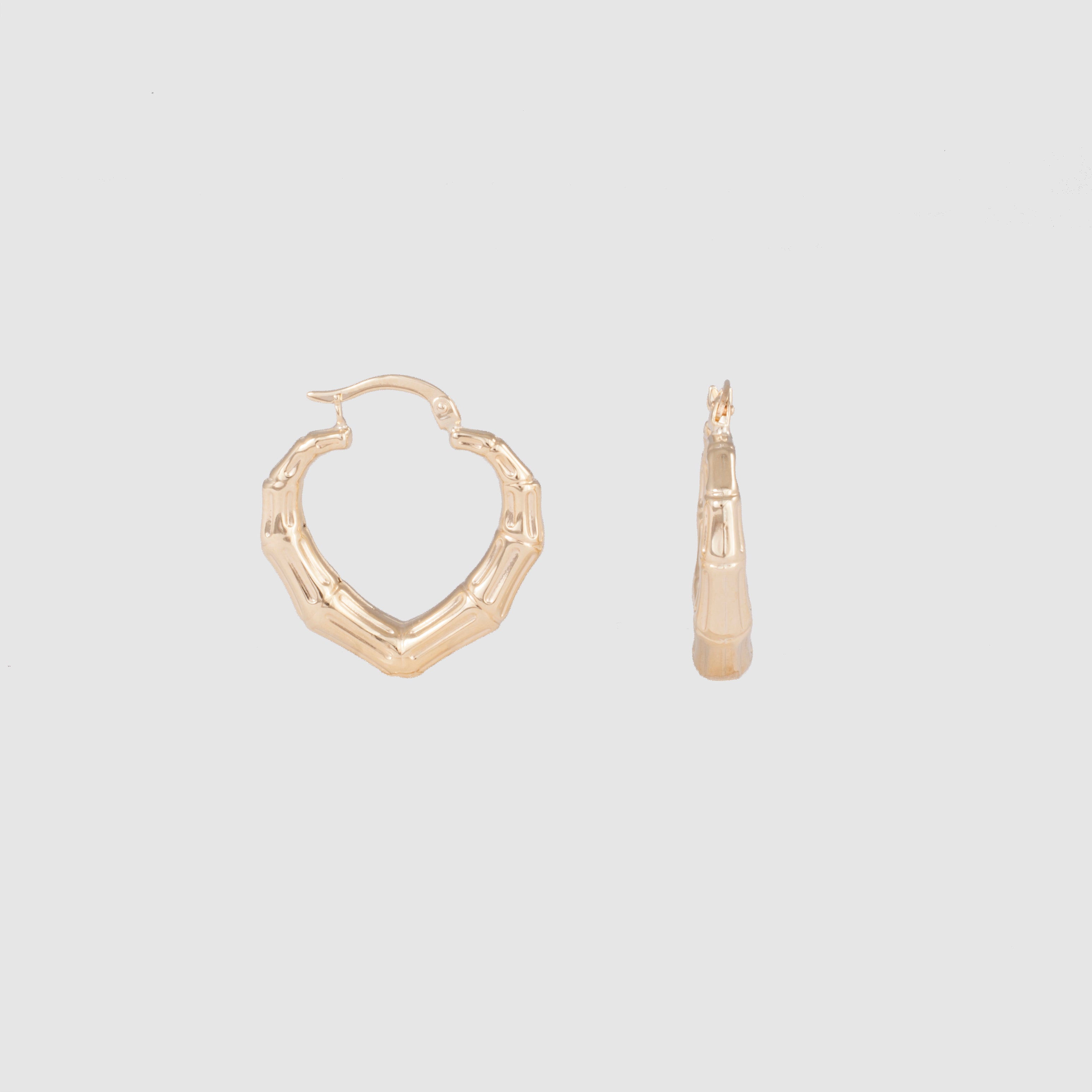 10k Yellow Gold heart bamboo Hollow Hoops 