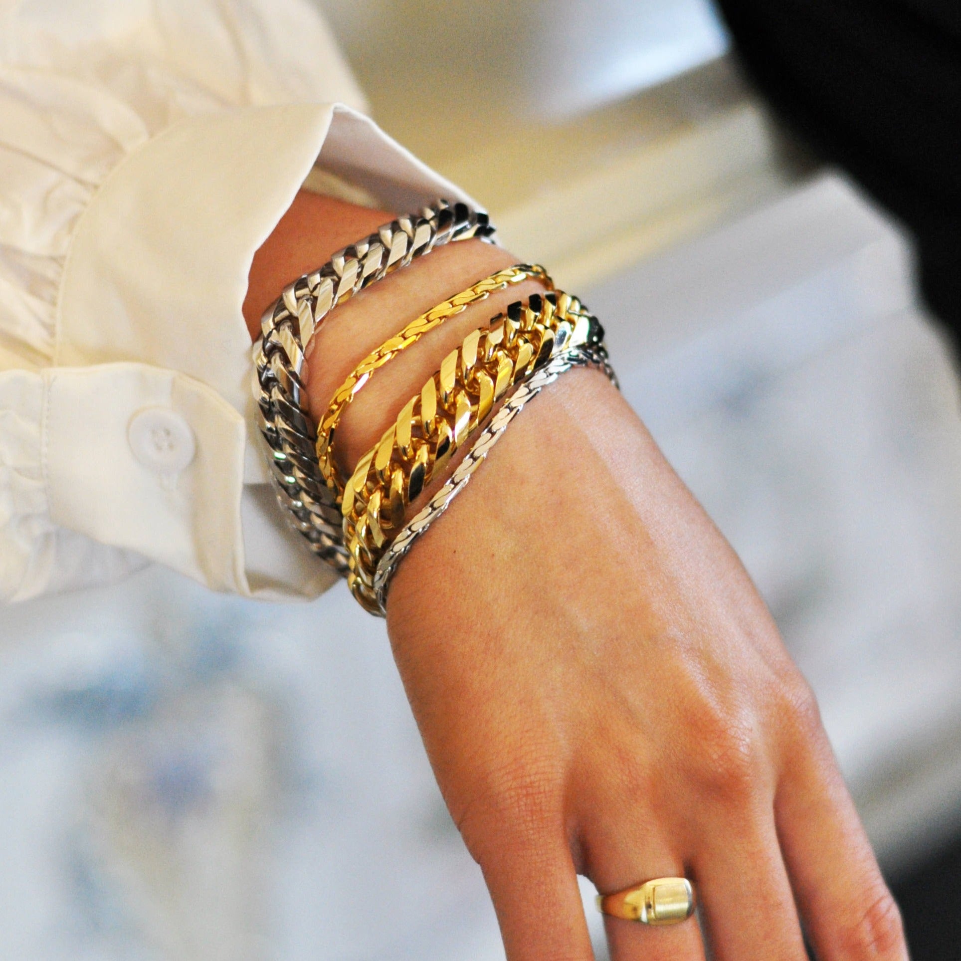 Silver and gold thick chain bracelets