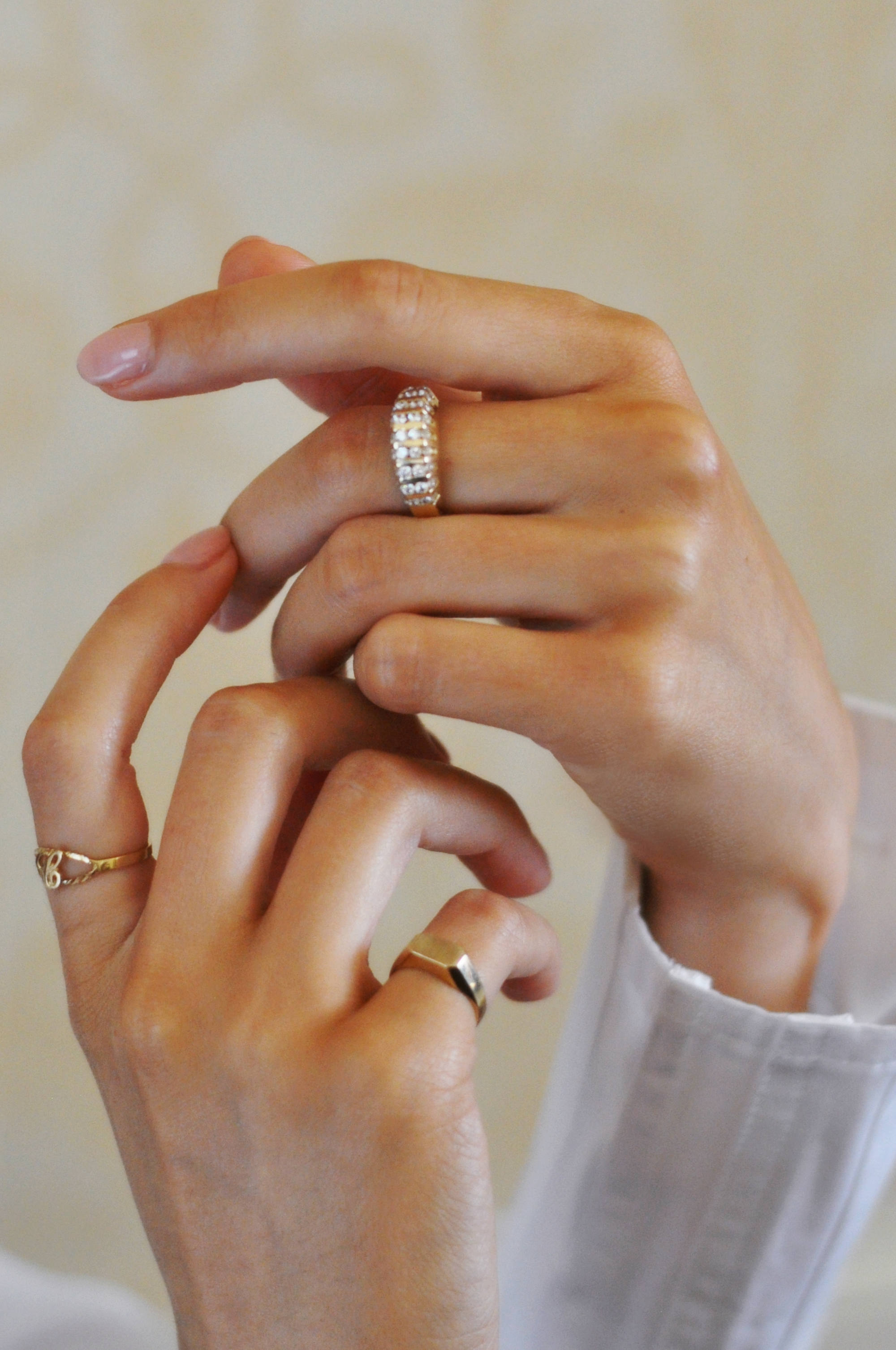 Art Deco style gold ring with CZ stones