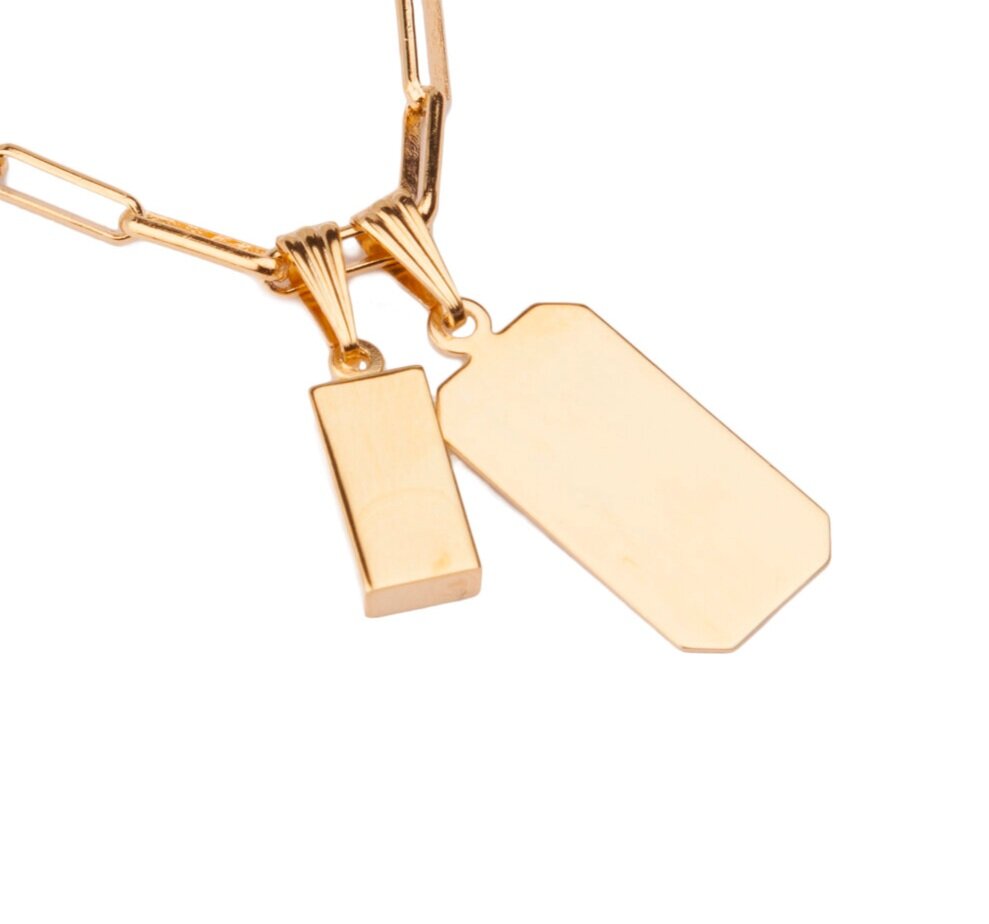 square and rectangle gold pendant on chain