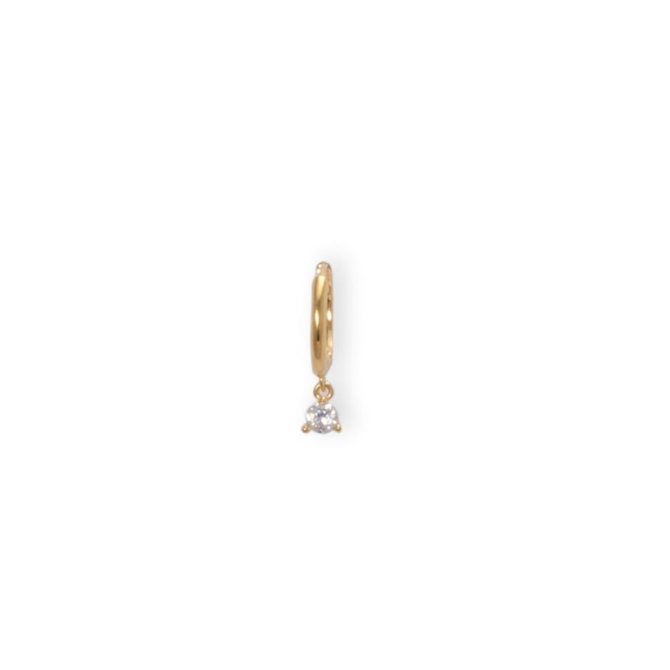 gold Huggie with clear cz dangle