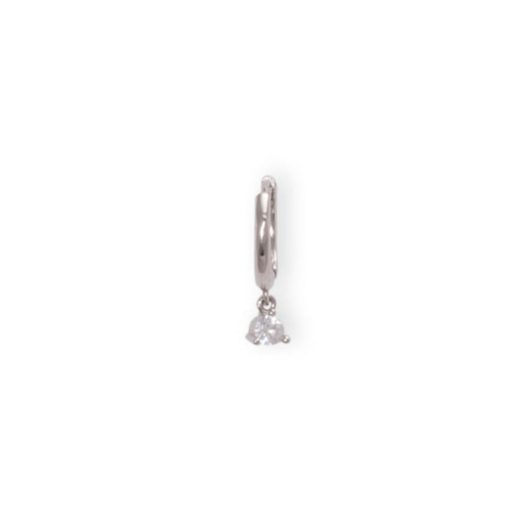 silver Huggie with clear  cz dangle