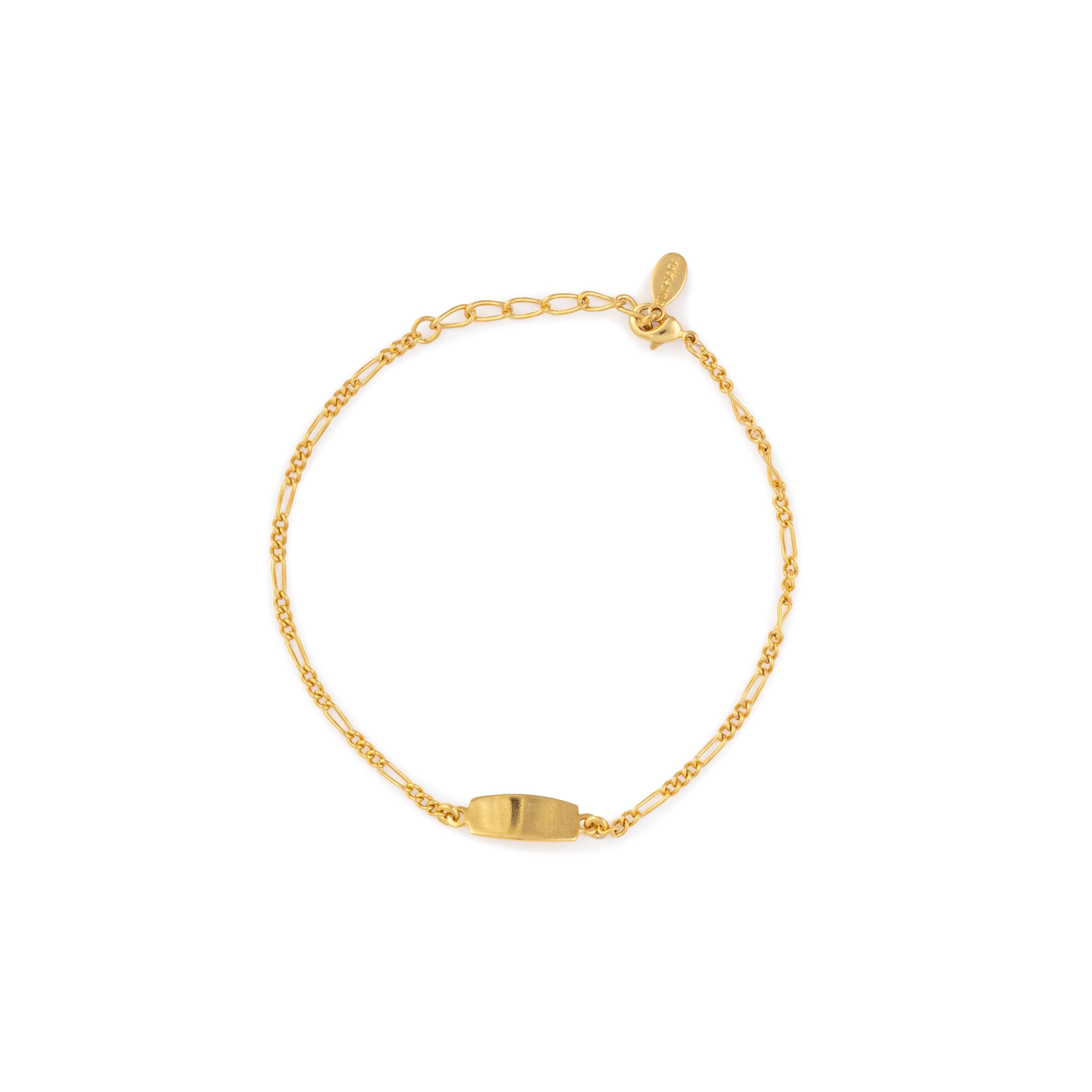 gold Figaro Chain Bracelet with ID Plate