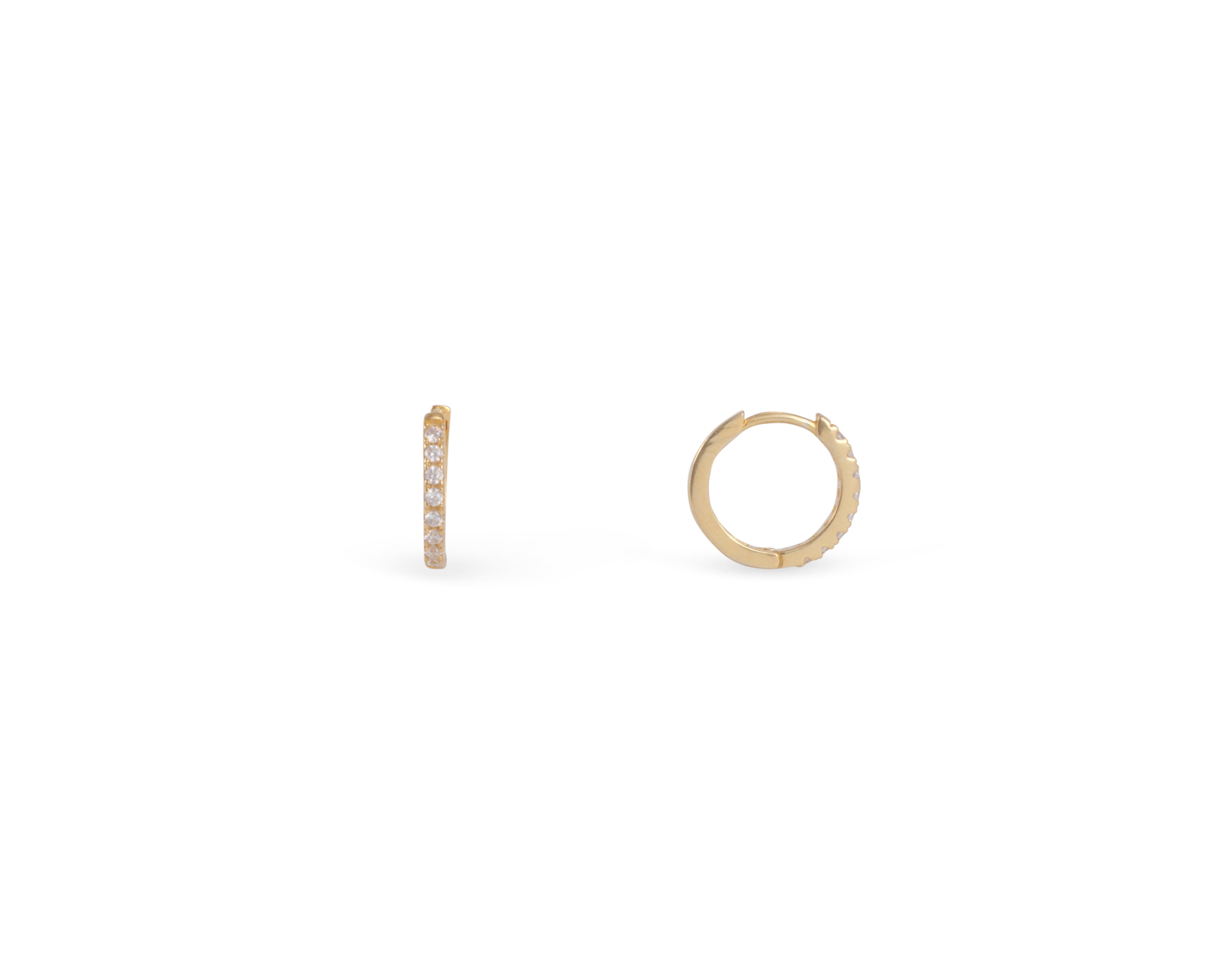 Gold Huggie hoop earrings with pave cz