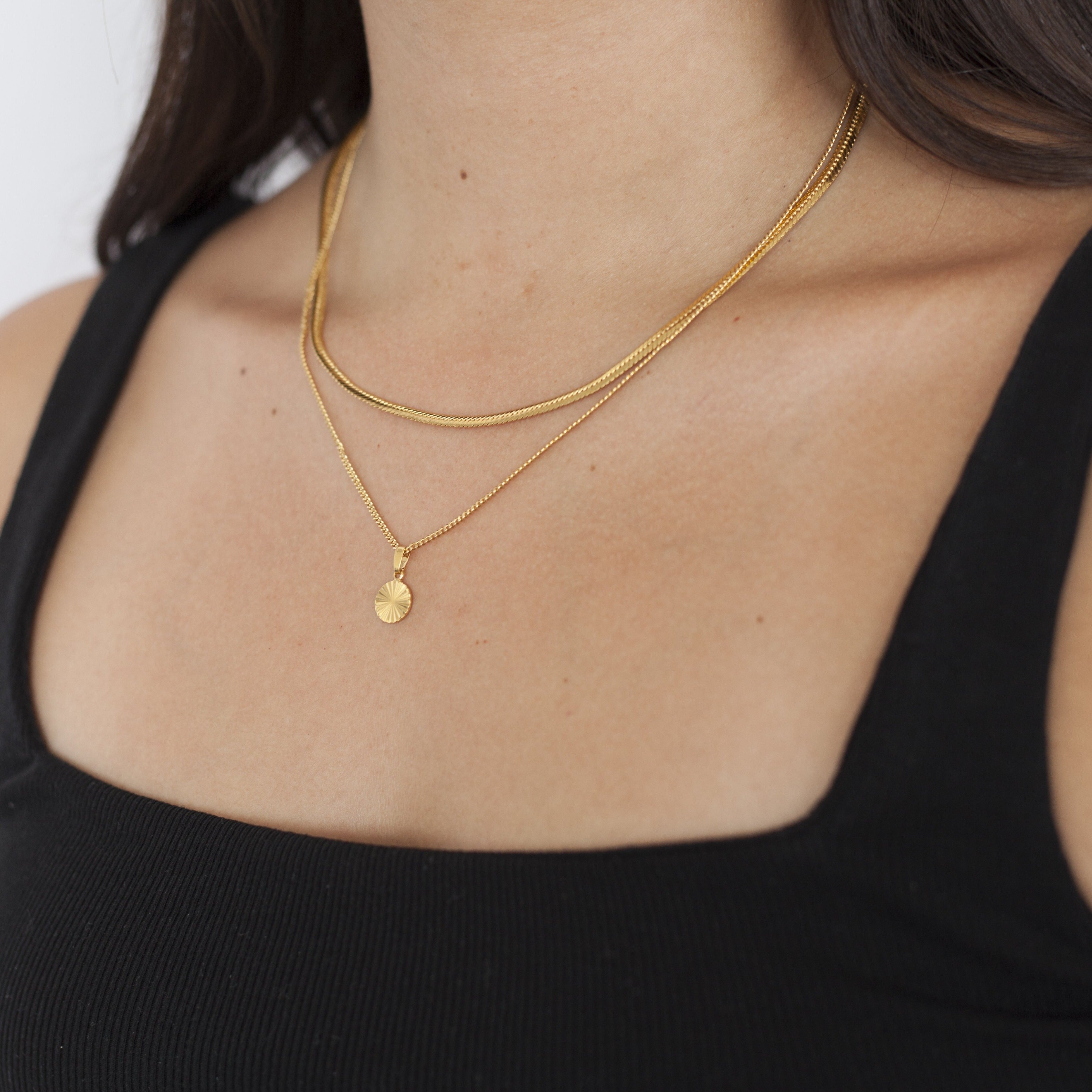 Gold Flat Snake & Curb Chain Double Layer Necklace