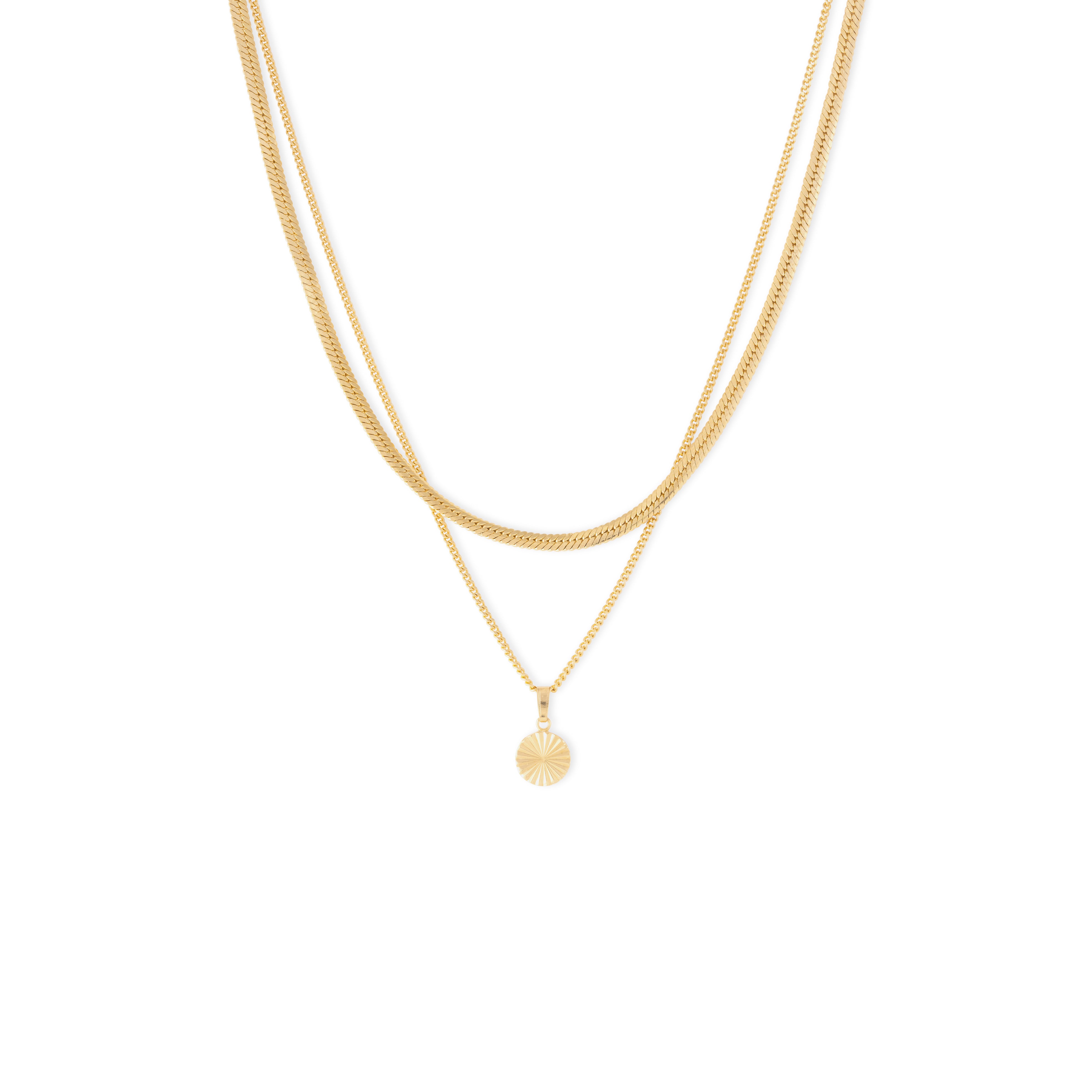 Gold Flat Snake & Curb Chain Double Layer Necklace