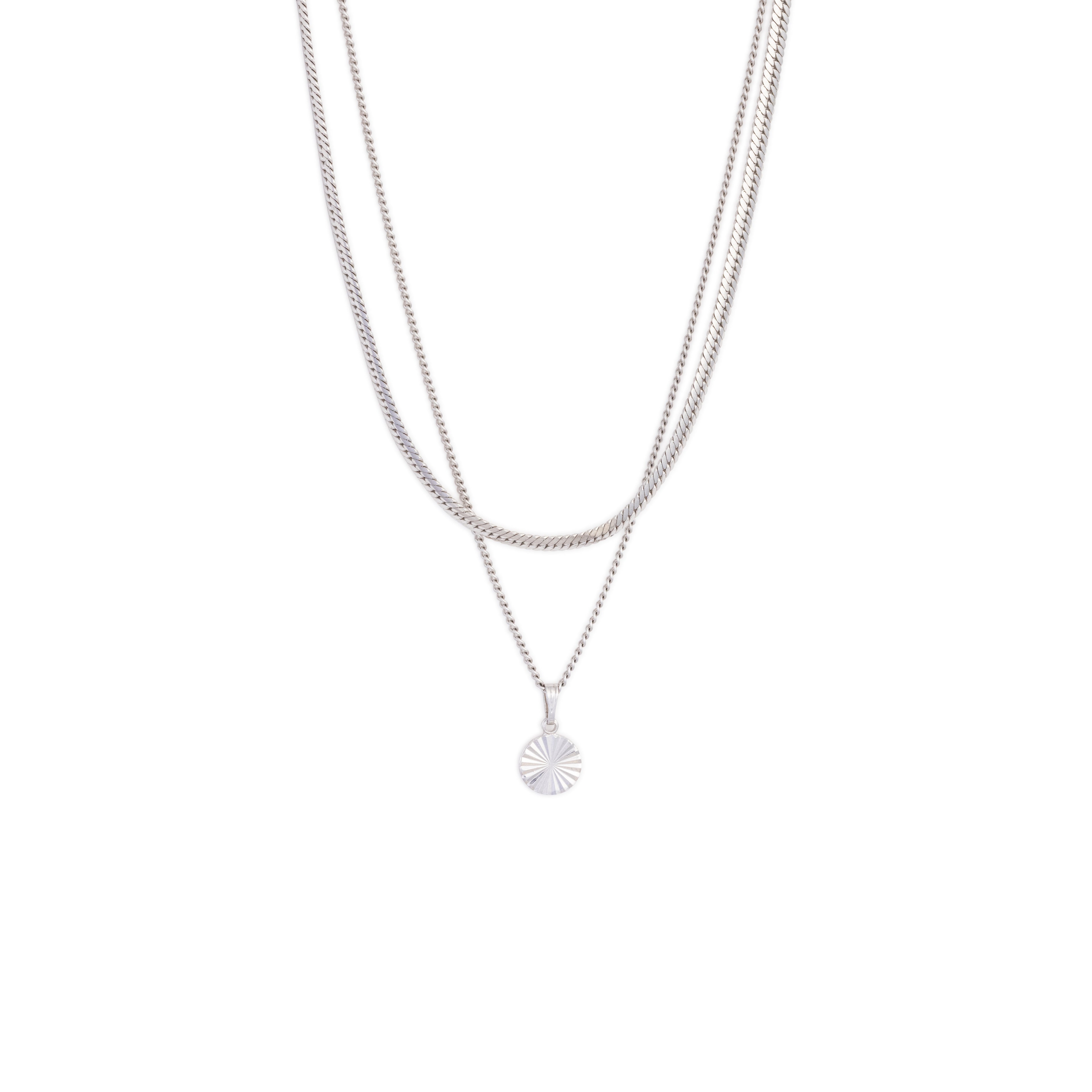 Silver Flat Snake & Curb Chain Double Layer Necklace