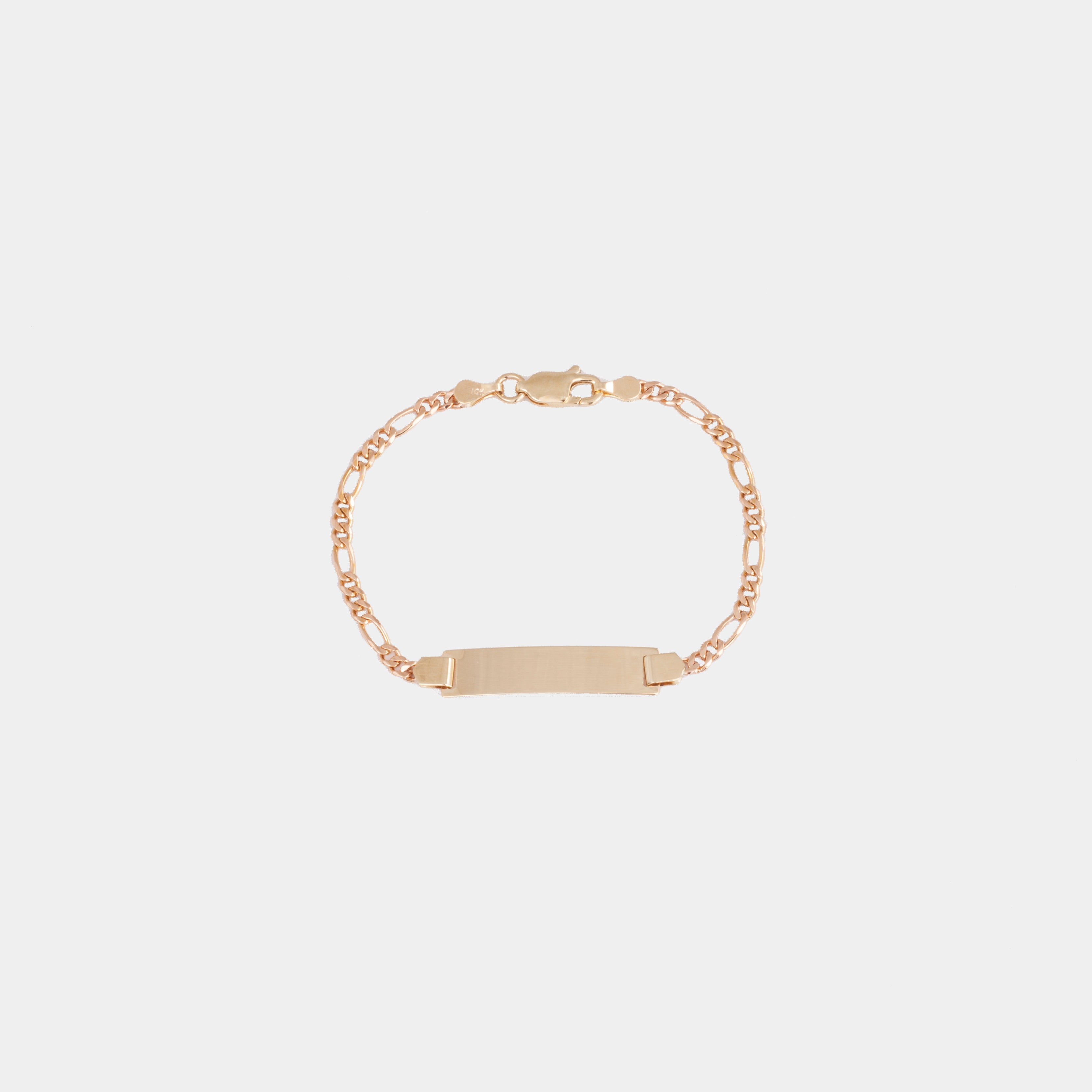 10K gold Small Rectangle ID Bracelet with Figaro chain