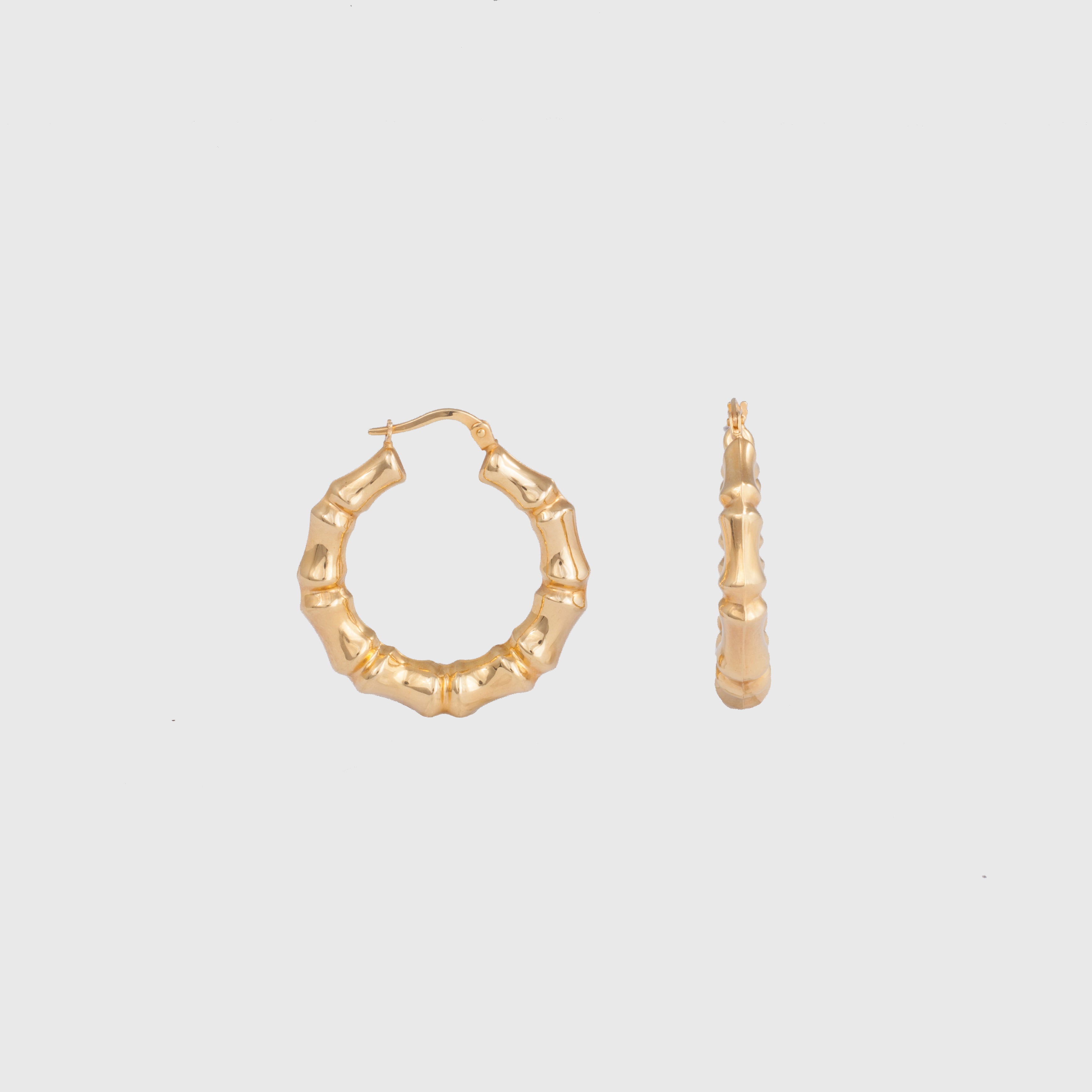 14K gold bamboo detail hoops