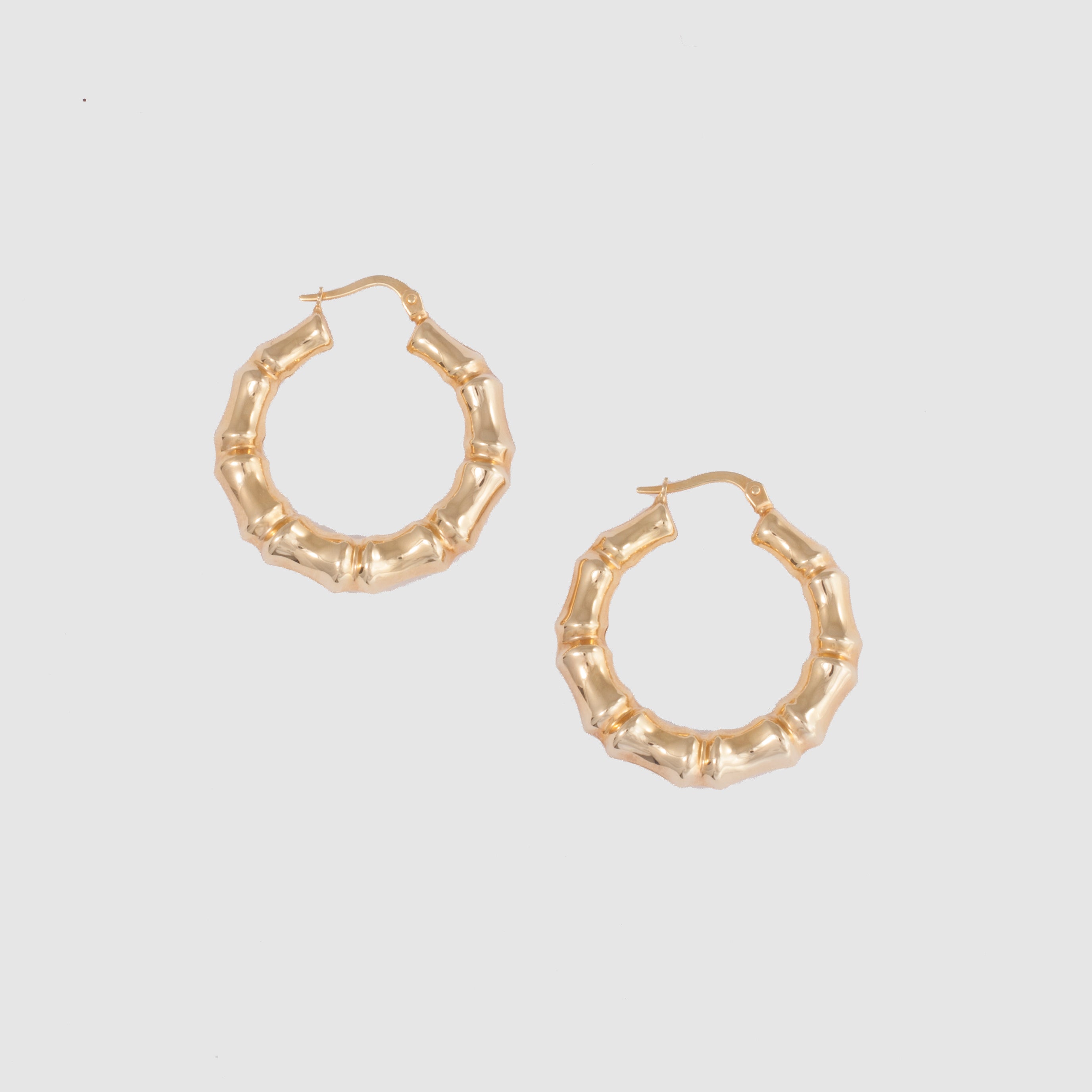 14K gold bamboo detail hoops