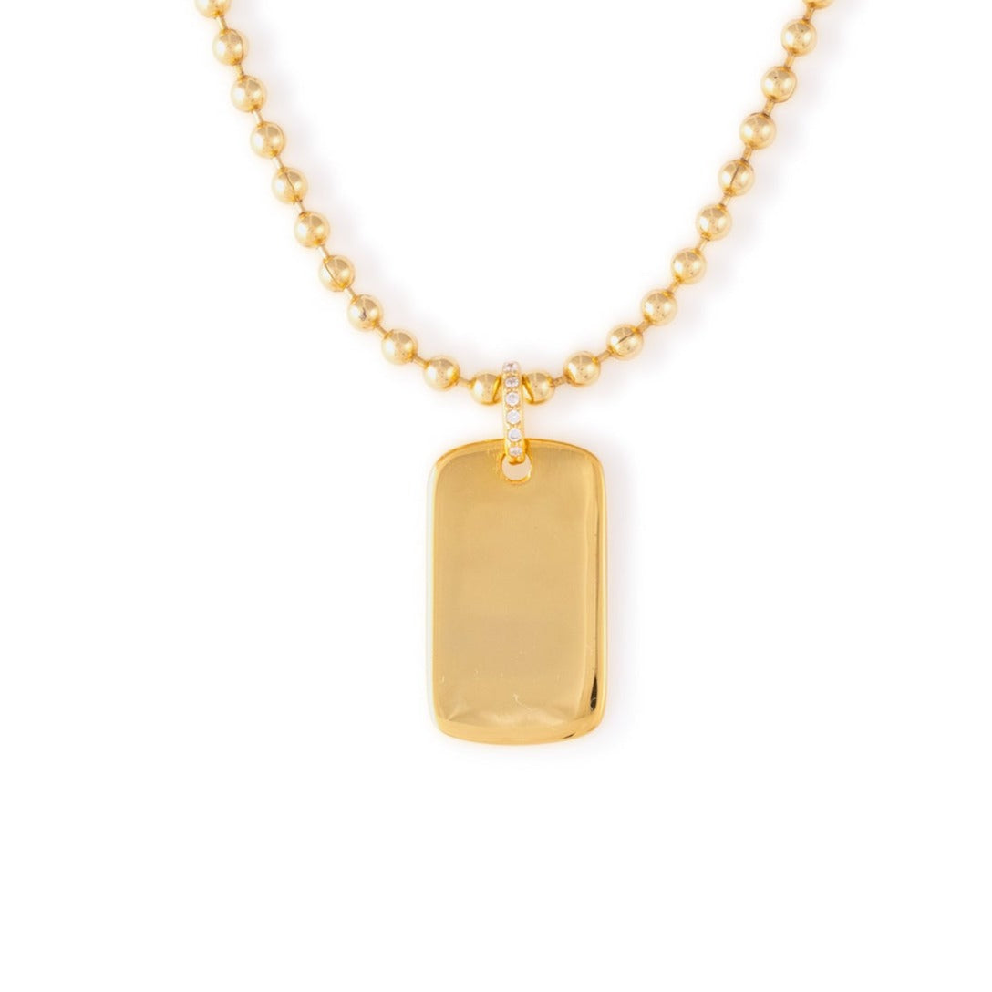 rectangle gold pends on chain with small CZ stones