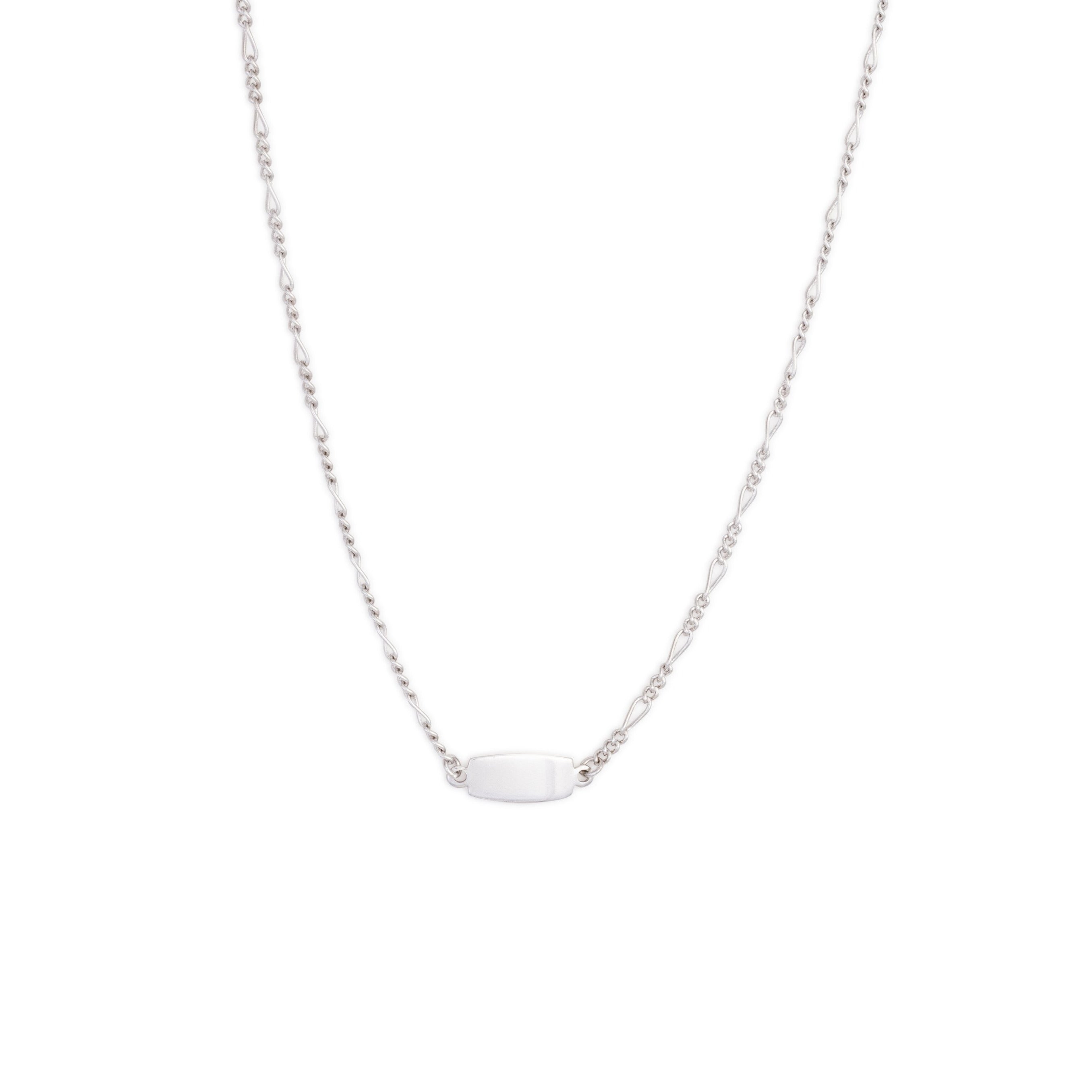 Silver Small Nameplate Choker on Thin Figaro Chain