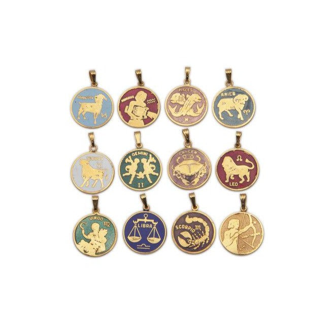 colourful zodiac pendant in gold 