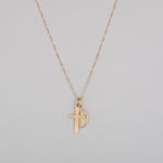10k gold cross and mary pendant on a thin figaro chain