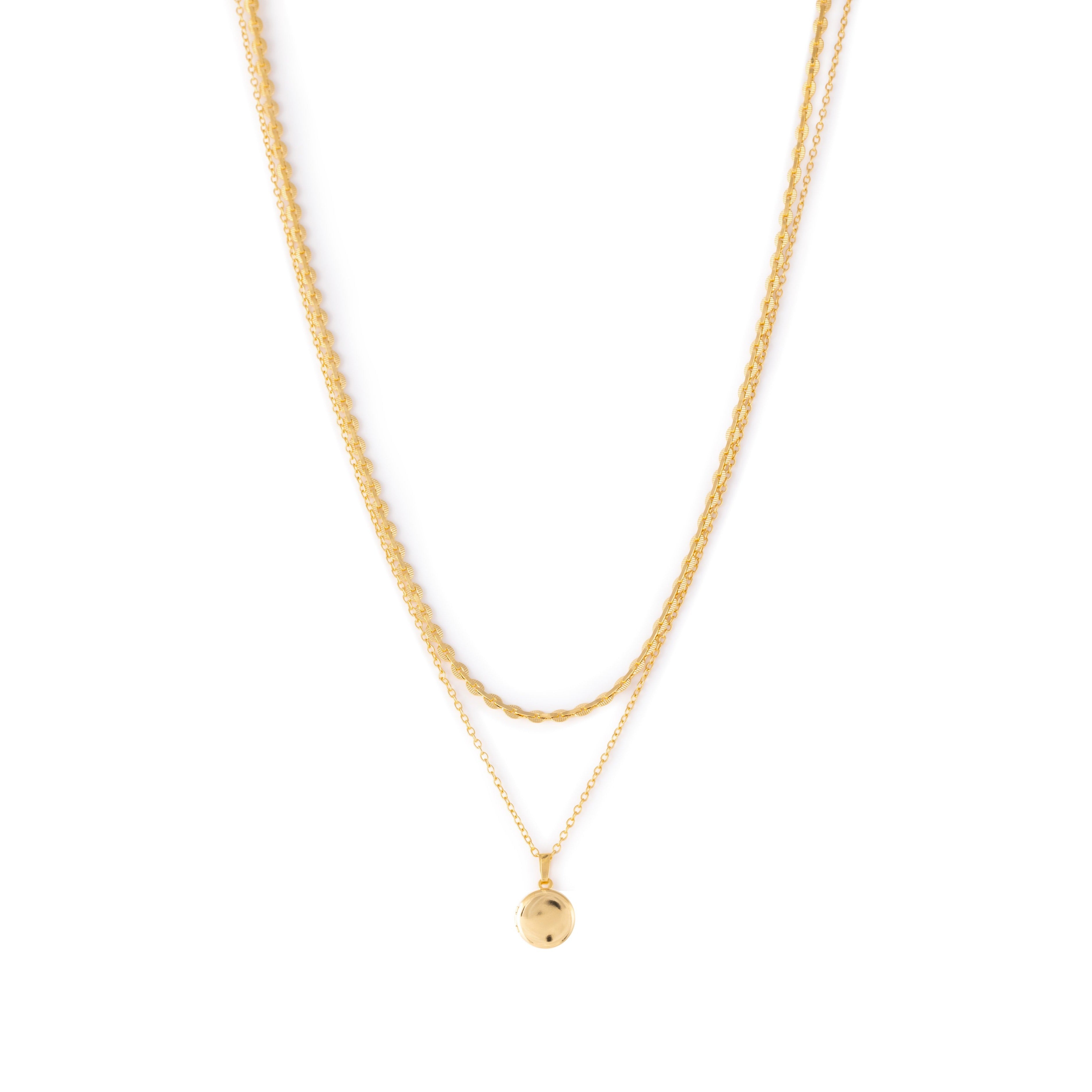 Double Chain Necklace with Circle Pendant in gold