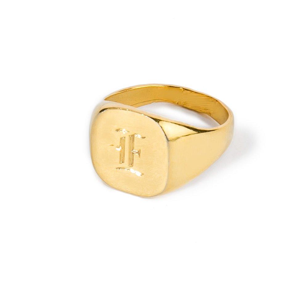 Gold Square Top Signet Ring with engraving