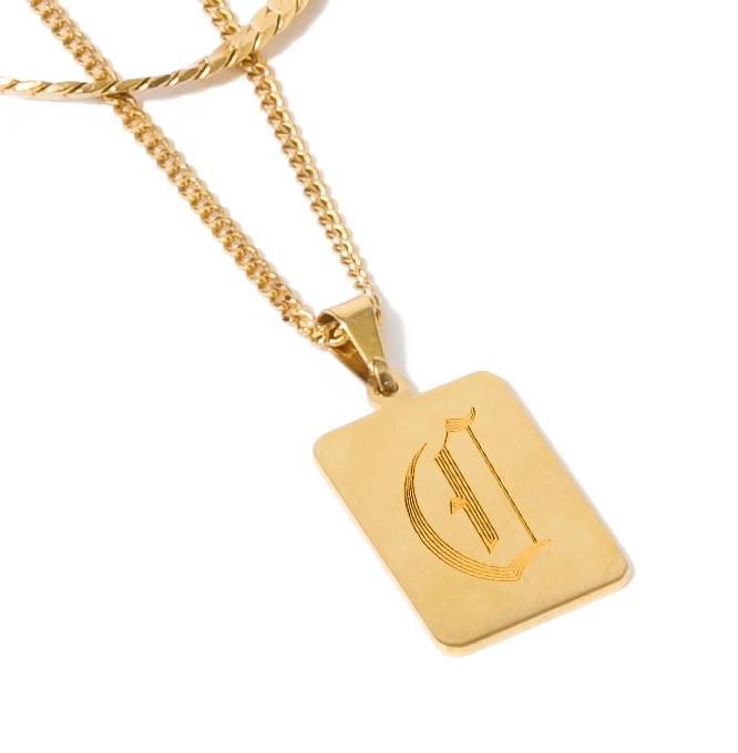square pendant on chain with engraving