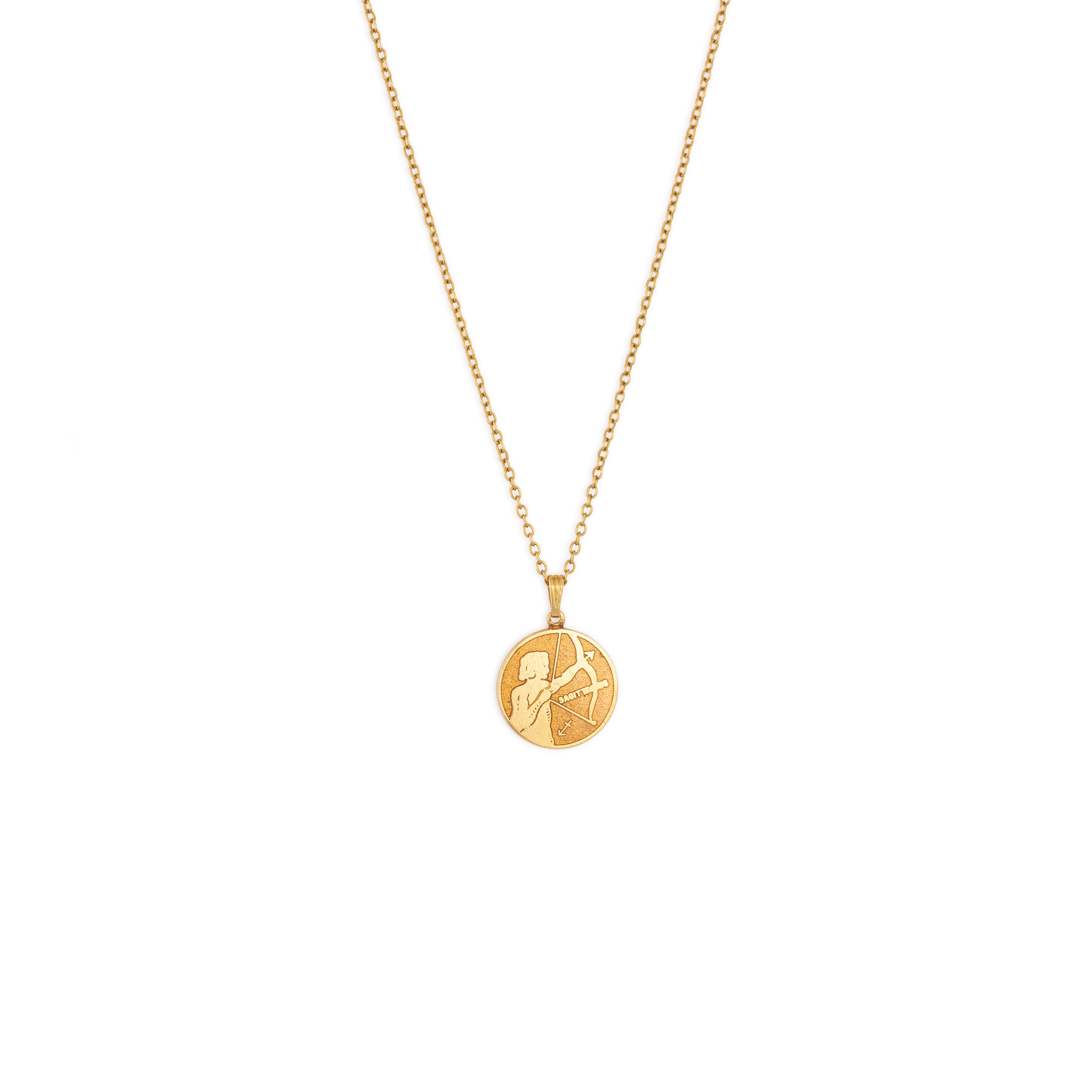 colourful zodiac pendant in gold in a thin rolo chain