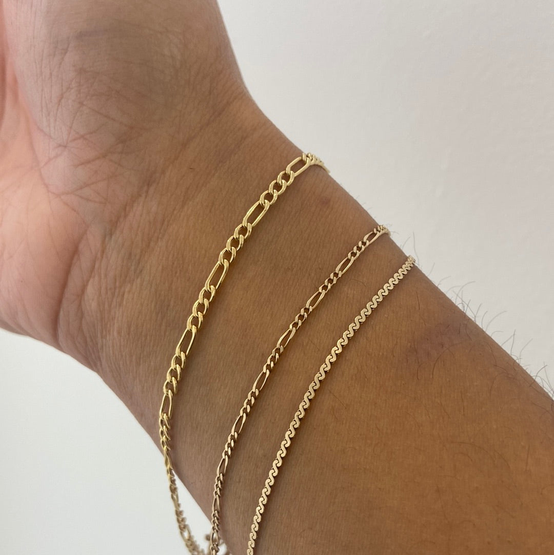 Gold Hollow Figaro Bracelet with gold bracelet stack