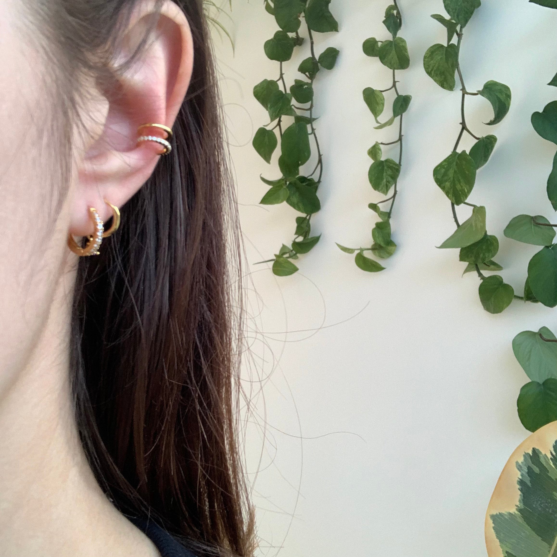 Earring stack featuring Double Ear Cuff with Pave Cz Stone