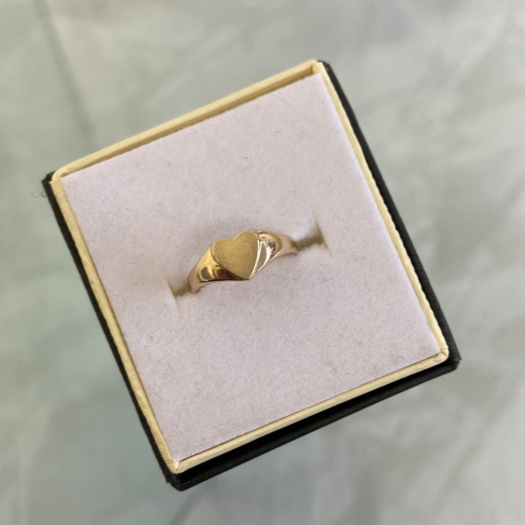 10K Gold Heart Shaped Signet Ring in jewelry box