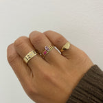 10k yellow gold horizontal baguette ring coloured cubic zirconia birthstone with gold ring stack